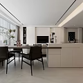 Modern Open Dining and Living Room Interior With White Sofa and Dining Table