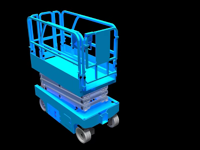 Blue Mobile Scissor Lift Truck With Guardrail Platform And Wheels For Aerial Work 3d model