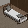 Wire Mesh Design Bench With Metal Frame White Cushion Gray Pillows On Wooden Floor