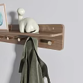Wall Hooks Holding Brown Bag Green Coat Wooden Shelf Small Decorations And Brown Stool