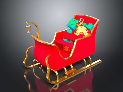Festive Red Santa Sleigh Adorned With Colorful Gifts And Golden Lantern 3d model