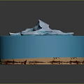 Natural Scene of Blue Water Surface with White Iceberg on Circular Platform and Copper Base