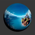 Vibrant Cartoon Landscape With Floating Rock Formations And Blue Lagoon