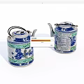 Classic Chinese Blue and White Porcelain Tea Sets with Green Accents and Landscape Designs