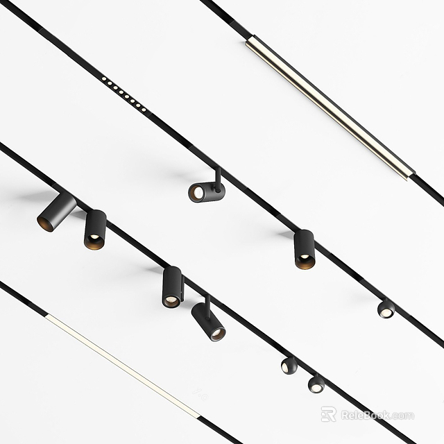 Modern LED Track Spotlights And Downlights With Black Metal Design For Home Ceiling Lighting 3d model 