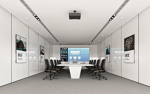 Conference Room Conference Table Office Chair Office Desk Projection Curtain Hanging Picture Projector Decorative Background Wall 3d model
