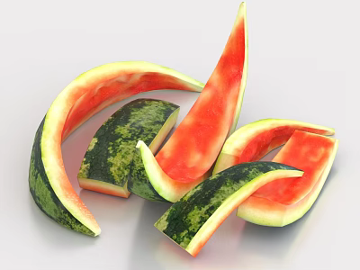 Fresh Juicy Sliced Watermelon Pieces with Vibrant Red Flesh and Green Rind 3d model