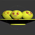 Yellow Food With Funny Emoji Faces Arranged On Striped Plate
