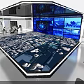 Modern Command Center With Interactive City Model Large Digital Screens And Staff Monitoring