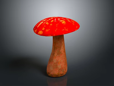 Vibrant Red Mushroom Plant With Yellow Spots And Brown Stem On Gray Background 3d model