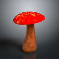 Vibrant Red Mushroom Plant With Yellow Spots And Brown Stem On Gray Background
