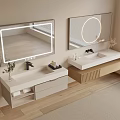 Modern Bathroom Vanity With LED Lit Mirrors Marble Countertops And Double Sinks 3d model