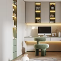 Modern Tatami Bedroom Interior With Green Storage Cabinets Stuffed Toys Desk And Rug