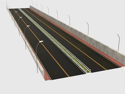 Municipal Road With Multiple Lanes Street Lights And Central Median Strip 3d model