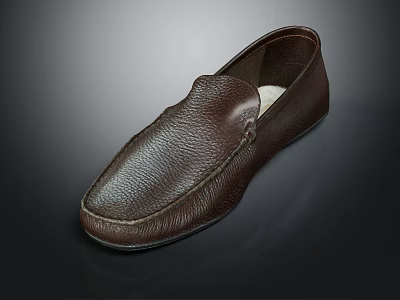 Men's Brown Leather Loafers With Sleek Textured Design For Casual Daily Wear 3d model