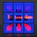 Colorful Decorative Lights With Love You Text Blue Pink Red Glow And Geometric Panels
