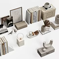 Modern Minimalist Decorative Ornament Set With Books Frames Candles And Geometric Figurines
