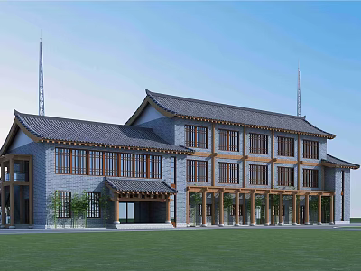 Chinese Ancient Architecture Traditional Roof Structure With Wooden Frames And Overhanging Eaves 3d model