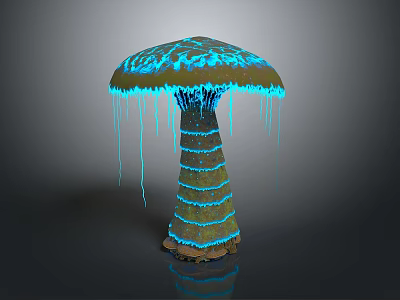 Glowing Mushroom Like Plant With Blue Bioluminescent Dripping Cap And Striped Stem 3d model