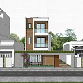 Two Story Detached Villa Exterior With Balconies Windows Door Wall Driveway And Greenery