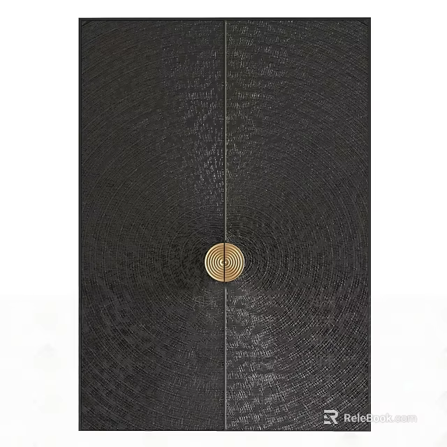 Black Security Door With Textured Surface And Golden Circular Handle 3d model 