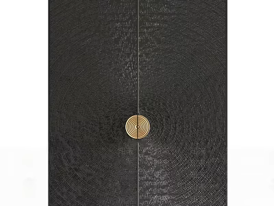 Black Security Door With Textured Surface And Golden Circular Handle 3d model