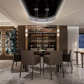 Modern Living and Dining Room Interior with Circular Ceiling Light Sofa Coffee Table and Bookshelf