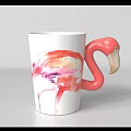 White Ceramic Mug With Watercolor Flamingo Design And Pink Flamingo Shaped Handle