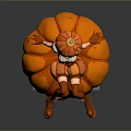 Woman With Orange Hair Sitting On Large Orange Pumpkin In White And Orange Outfit