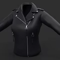 Stylish Black Leather Jacket With Collar Zipper Epaulets And Metal Rings