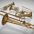 Brass And Woodwind Musical Instruments Display With Trombone Horn Flute Oboe