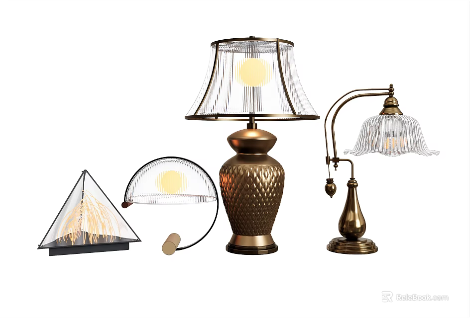 Various Styles Retro Design Table Lamps With Metal Base And Decorative Shades 3d model 