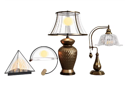 Various Styles Retro Design Table Lamps With Metal Base And Decorative Shades 3d model