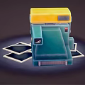Retro Polaroid Digital Camera With Yellow Green Design And Stacked