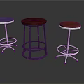 Three Stylish Bar Stools With Leather Seats And Metal Legs In Blue Brown Colors