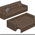 Modern Brown Convertible Sofa With Pull Out Section And Gray Patterned Cushions 3d model