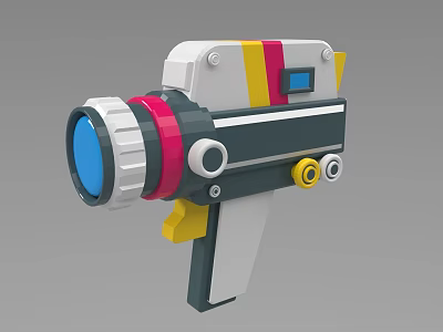 Colorful Cartoon Style Toy Gun With White Body Blue Barrel Red Accents And Yellow Grip 3d model
