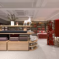 Modern Home Furnishing Store Interior With Wooden Shelves Textile Displays And Decorative Deer Ornaments