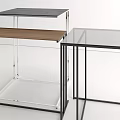 Modern Side Tables With Gray Glass Wooden Tops And Black White Metal Frames