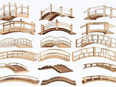 Various Wooden Landscape Bridges With Different Arch And Flat Designs For Garden Decoration 3d model