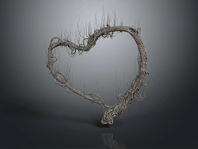 Heart Shaped Sculpture With Twisted Vines Branches And Natural Texture Art 3d model