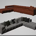 Modern Orange Light Gray L shaped Sectional Sofa with Modular Design and Accent Pillows 3d model