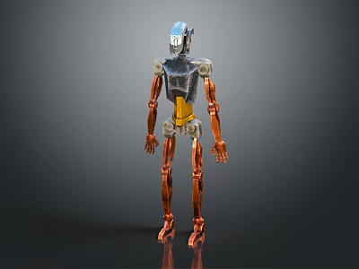 Metallic Robot Character With Silver Copper Body Blue Head And Yellow Abdomen 3d model