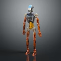 Metallic Robot Character With Silver Copper Body Blue Head And Yellow Abdomen