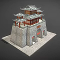 Ancient Chinese City Gate Architecture Featuring Stone Brick Walls Red Pillars And Multi Tiered Eaves
