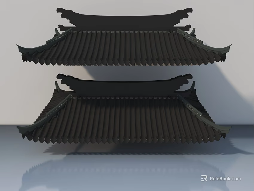Traditional Chinese Architectural Roof Structure With Curved Eaves And Tile Design On Smooth Surface 3d model 
