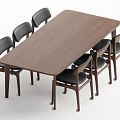 Modern Rectangular Wooden Dining Table Set with Six Black Chairs Minimalist Style 3d model