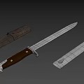 Classic Hunting Knife With Wooden Handle Metal Blade Brown Leather Sheath And Silver Fitting