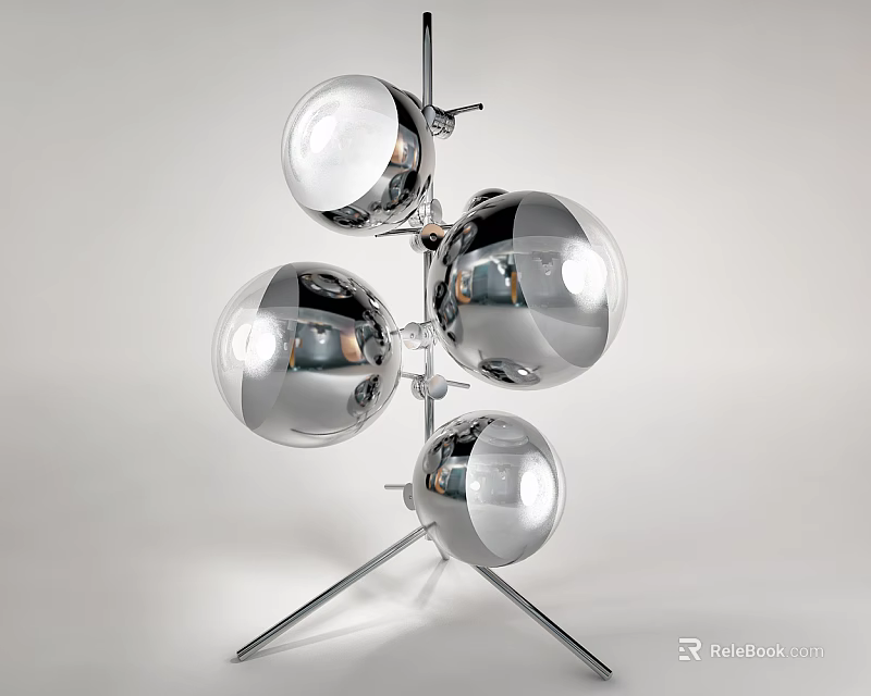 Abstract Floor Lamp With Multiple Shiny Spherical Globes And Modern Metal Stand Design 3d model 