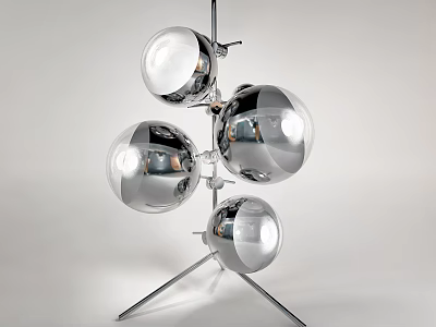Abstract Floor Lamp With Multiple Shiny Spherical Globes And Modern Metal Stand Design 3d model